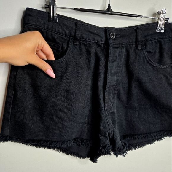 Forever 21 Los Angeles Denim High Rise Jean Shorts Frayed Hem Buttonfly Size 30 - Picture 4 of 8